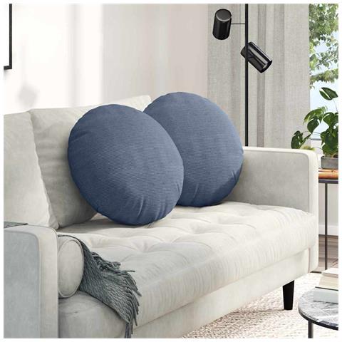 Cuscini per Seduta 2 pcs Blu Ø 50 cm Tessuto in Cords - Foto 2