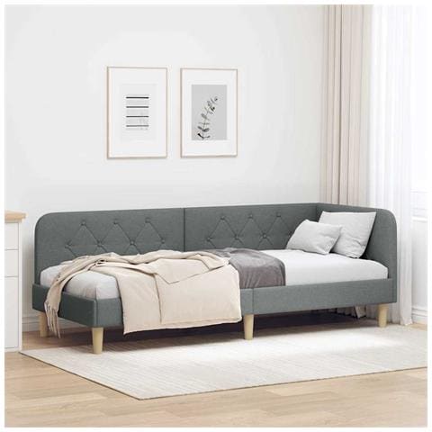 Cornice del letto ad angolo Grigio scuro 80 x 200 cm Tessuto - Foto 2