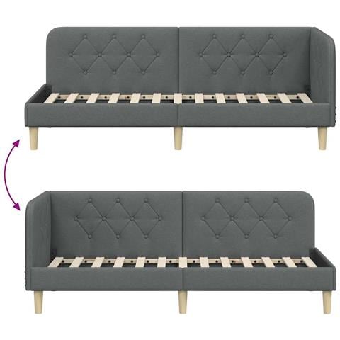 Cornice del letto ad angolo Grigio scuro 80 x 200 cm Tessuto - Foto 9