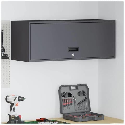 Armadio a muro per garage Nero 90 x 33 x 35 cm - Foto 2