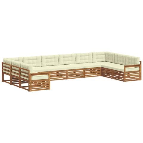 Set divani 10 pcs Naturale e Crema Legno di Acacia Massello - Foto 1