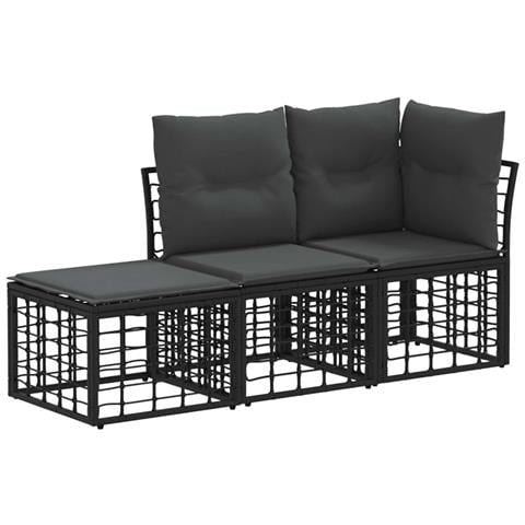 Set di divani da esterno con cuscino 3 pcs Nero Poliestere - Foto 1
