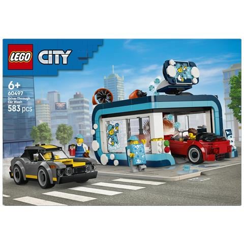 City 60497 Autolavaggio Drive-In Giocattolo con 2 Modellini di Auto, Funzione di Lavaggio e 4 Minifigure, Regalo da 6+ - Foto 2
