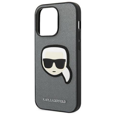 Karl Lagerfeld Klhcp14xsapkhg Custodia Iphone 14 Pro Max 6.7 Argento Saffiano Con Patch Testa Di Karl - Foto 2