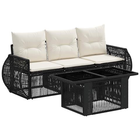 Set Divano da Giardino 4 pz Nero e Bianco Crema polyrattan - Foto 1