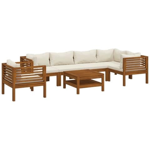 Set Divani Da Giardino 7 Pz Con Cuscini Crema In Legno Acacia - Foto 1