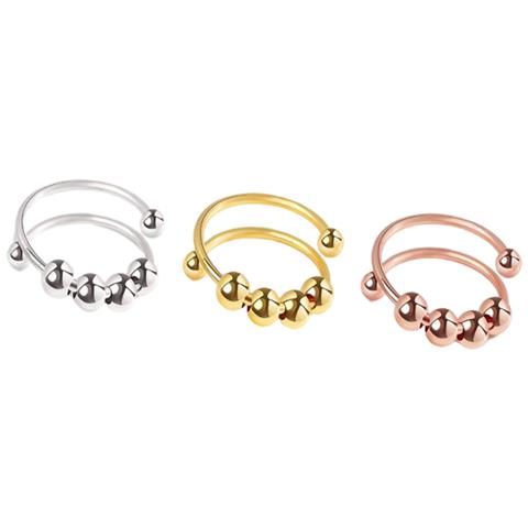 Anelli Antistress Regolabili Con Perline Girevoli, Confezione Da 3 Silver S - Foto 1