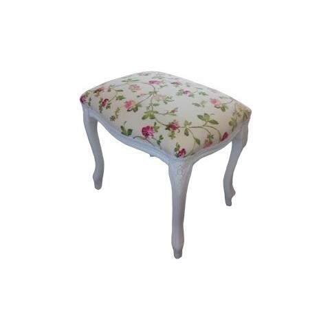 Pouff Imbottito Tessuto Floreale Legno Shabby Bianco 43x33x43 - Foto 1