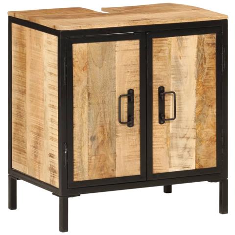 Mobile Lavabo Da Bagno 55x35x60 Cm Legno Massello Mango E Ferro - Foto 1