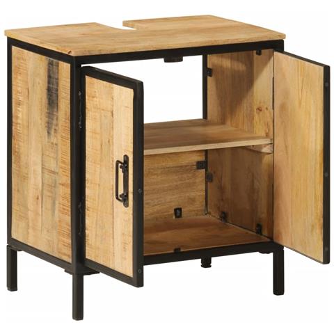 Mobile Lavabo Da Bagno 55x35x60 Cm Legno Massello Mango E Ferro - Foto 2