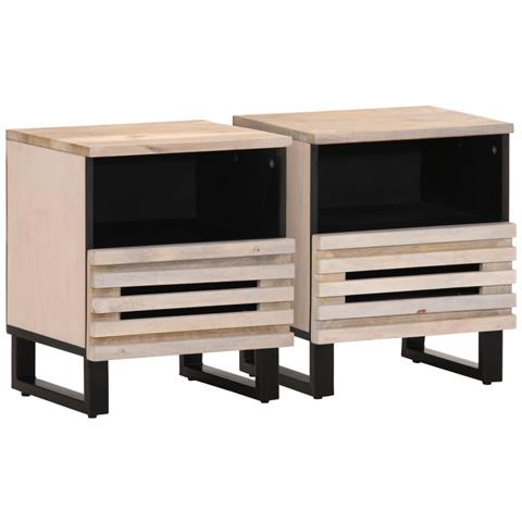 Comodini 2pz 40x34x46 Cm In Legno Massello Di Mango Sbiancato - Foto 1