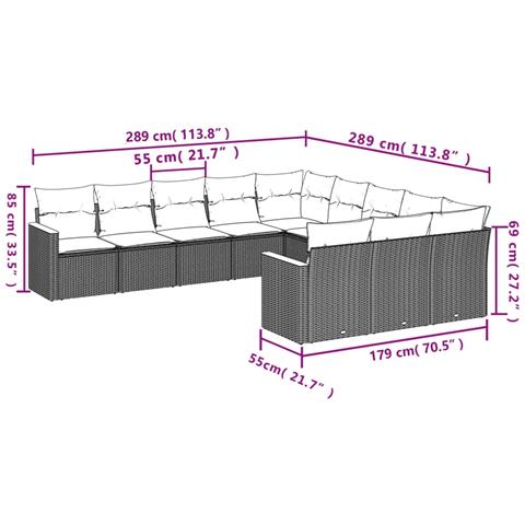 Set Divani Da Giardino 11 Pz Con Cuscini Beige In Polyrattan - Foto 3