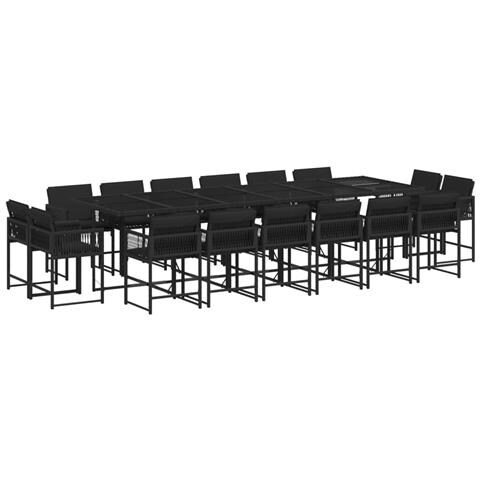 Set Da Pranzo Da Giardino 17 Pz Con Cuscini Nero In Polyrattan - Foto 2