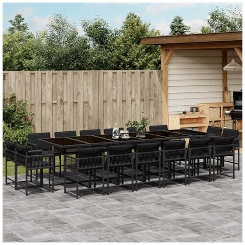Set Da Pranzo Da Giardino 17 Pz Con Cuscini Nero In Polyrattan - Foto 1