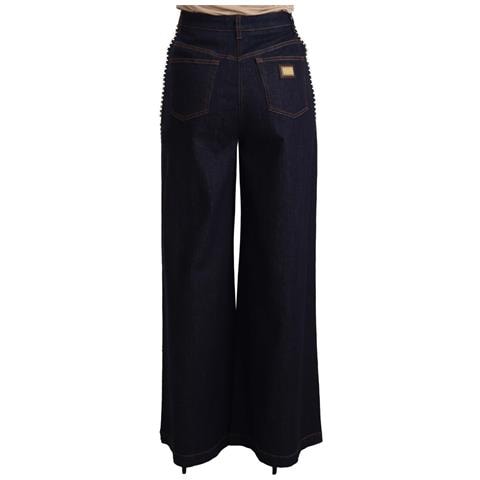 Jeans Svasati Decorati Con Cristalli Blu Scuro - It46 - L - Foto 3