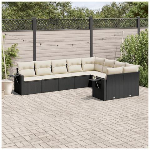 Set Divani Da Giardino 9 Pz Con Cuscini Nero In Polyrattan - Foto 3