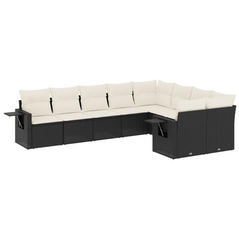 Set Divani Da Giardino 9 Pz Con Cuscini Nero In Polyrattan - Foto 1