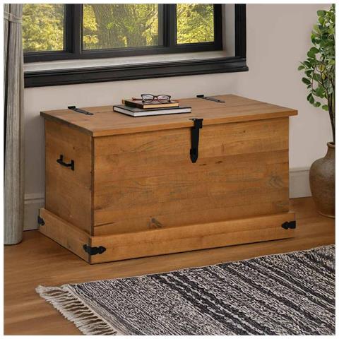 Cassapanca Halden 91x48x47 Cm In Legno Massello Di Pino - Foto 1