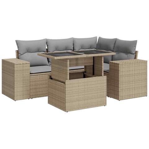 Set Divano Da Giardino 5 Pz Con Cuscini Beige In Polyrattan - Foto 2