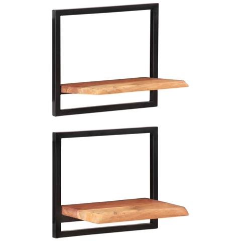 Lusso Casadino -  Mensole Parete 2 Pz 40x24x35 Cm Legno Massello Acacia E Acciaio - Foto 2
