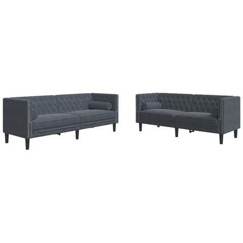 Set Divani Chesterfield 2pz con Cuscini Grigio Scuro Velluto - Foto 1