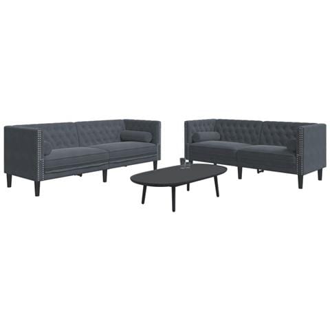 Set Divani Chesterfield 2pz con Cuscini Grigio Scuro Velluto - Foto 2