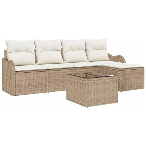 Set Divano Giardino 6 Pezzi con Cuscini Rattan Polipropilene Marrone, Divano Giardino 2 Posti con Cuscini Rattan Polipropilene Beige - Foto 1