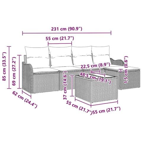 Set Divano Giardino 6 Pezzi con Cuscini Rattan Polipropilene Marrone, Divano Giardino 2 Posti con Cuscini Rattan Polipropilene Beige - Foto 9