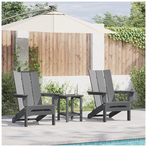 Sedie Adirondack Pieghevoli  2 pcs Grigio Chiaro 74.5x80.5x90 cm HDPE, Sedia Adirondack Pieghevole  Grigio Chiaro 74.5x80.5x90 cm HDPE - Foto 2