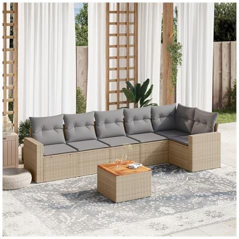 Set Divano da Giardino 7 pz con Cuscini Beige Misto Polyrattan - Foto 2