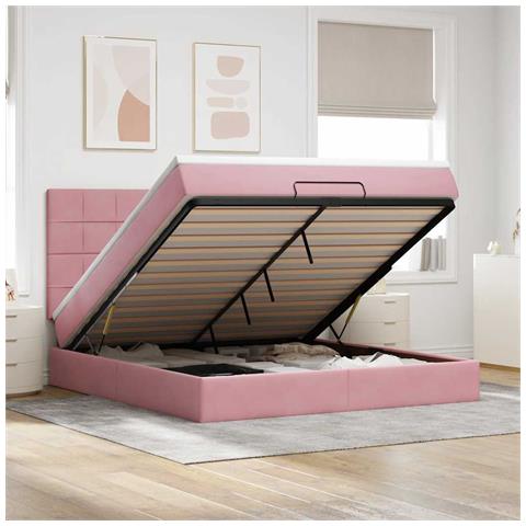 Struttura Letto Pouf con Materassi Rosa 160x200 cm Velluto - Foto 2