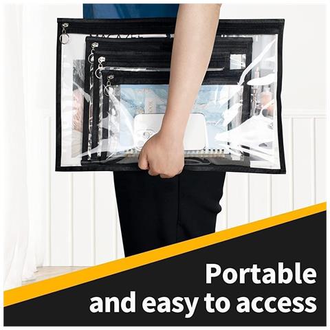 Borsa Portaoggetti Trasparente Con Bordi Neri Misura M (19x29 Cm) - Ideale Per Ufficio E Cancelleria  L - Foto 2