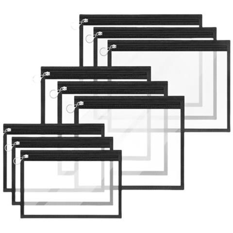Borsa Portaoggetti Trasparente Con Bordi Neri Misura M (19x29 Cm) - Ideale Per Ufficio E Cancelleria  L - Foto 1
