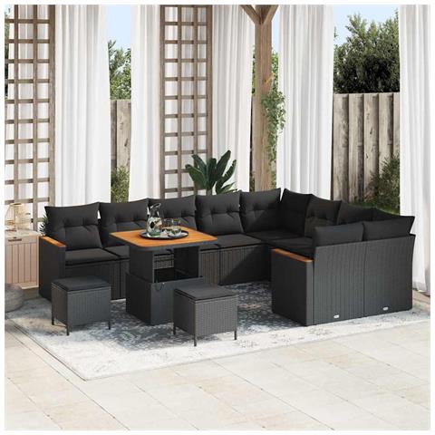 Set Divano da Giardino con cuscino 12 pcs Nero Poly Rattan - Foto 2
