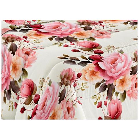 Trapunta Piumone Invernale Imbottita 300gr Microfibra Diadema Flower 1 Piazza D14 Rosa - Foto 2