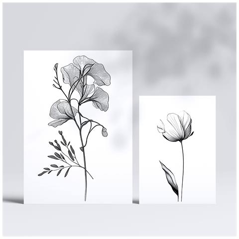 Set Di 6 Stampe Rigogliosa Natura Floreale E Stampe Botaniche Con Motivi Floreali In Un Classico Design D'interni In Bianco E Nero A3 & A4 Senza Cornice - Foto 2