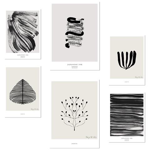 Set Di 6 Stampe Arte Astratta In Bianco E Nero, Pennellate, Illustrazioni Di Design Per Decorare Le Pareti Delle Stanze Della Tua Casa A3 & A4 Senza Cornice - Foto 1