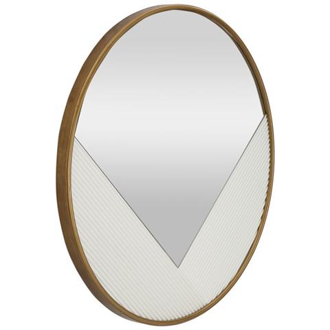 Specchio Da Parete Tondo Tolosa In Ferro Oro E Pannello Bianco 80 Cm - Foto 2