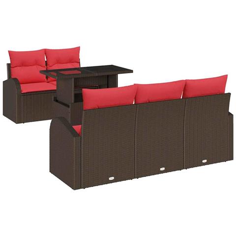 Set Divano da Giardino 6 pcs Marrone Rattan in Polipropilene - Foto 1