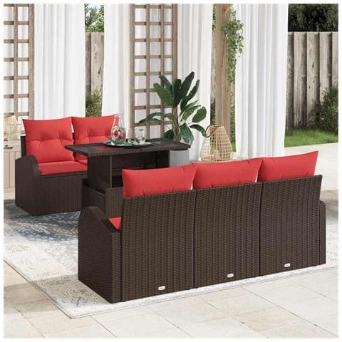 Set Divano da Giardino 6 pcs Marrone Rattan in Polipropilene - Foto 2