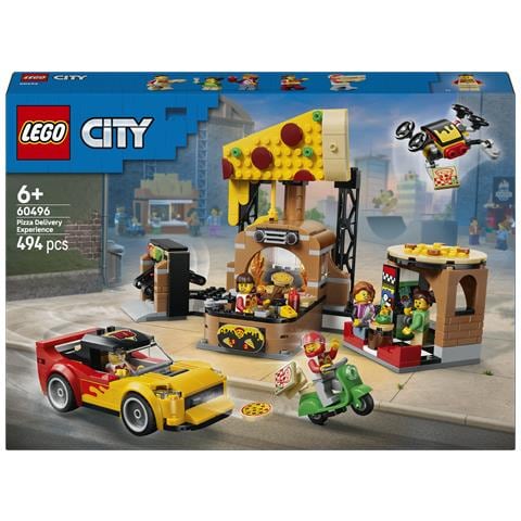City 60496 Centro di Consegna Pizze con Veicoli, con Macchina Giocattolo, Scooter, Drone e Cabinato Arcade, Regalo da 6+ - Foto 1