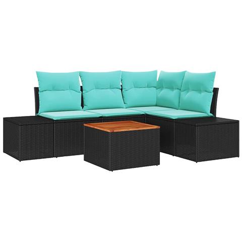 Set Divano da Giardino 5 pz Nero e Turchese polyrattan - Foto 1