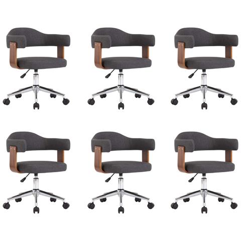 Sedie da Pranzo Girevoli 6 pz Grigie in Legno Curvo e Tessuto - Foto 1