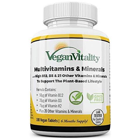 Vegan Multivitaminici E Minerali Ad Alta Resistenza Vitamina B12 D3 E K2. 180 Compresse Multivitaminiche - 6 Mesi Di Fornitura. Progettata Per Vegani E Vegetariani. - Foto 1