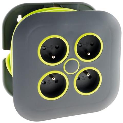 Avvolgitubo Domestico 4 Prese 2p + E 16a + Interruttore Magnetotermico - Grigio / verde - Foto 1