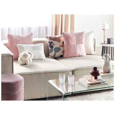 Set Di 2 Cuscini Millet Velluto A Coste 43 X 43 Cm Rosa Trama Geometrica - Foto 1