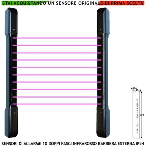 Barriera Infrarossi 10 Multifasci Portata 100 Mt Interno 50 Metri Esterno H 200 Cm Segnalazione Allarme Per Interruzio - Foto 1