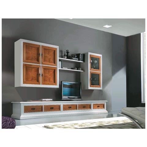 Parete Attrezzata Porta Tv In Legno Tinta Noce E Bianco L. 310 P. 60 - Foto 1