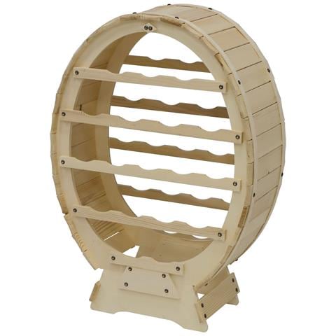 Cantinetta Portabottiglie A Botticella In Legno Massello Botte Vino Prosecco Alberiamo - 18 Posti - 51x23xh74 Cm - Foto 1