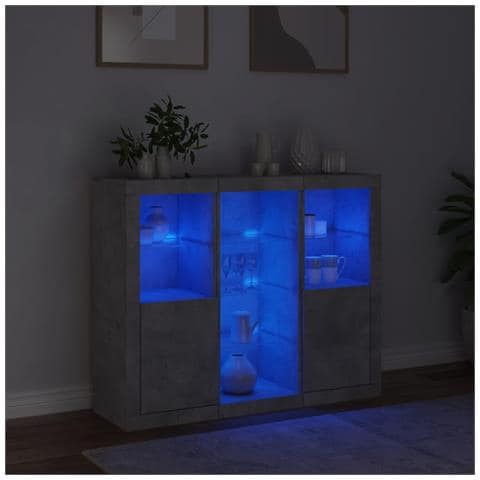 Credenze Con Luci Led 3 Pz Grigio Cemento In Legno Multistrato - Foto 3